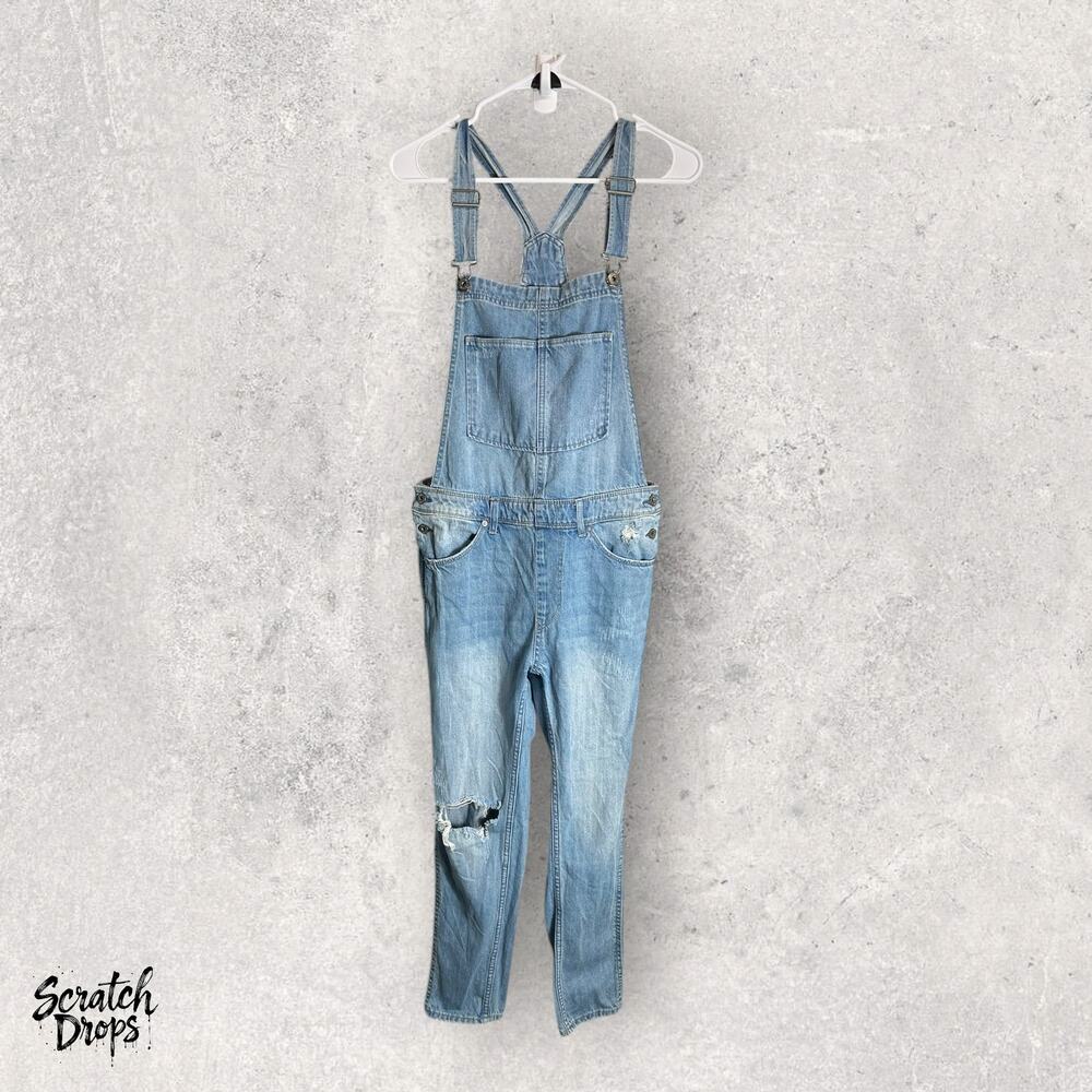 Girls Denim Overalls Size 4 Unbranded Distressed Adjustable Straps Casual Kids